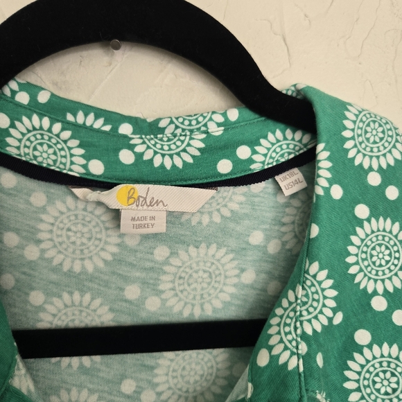 Boden Floral Tie Front Green White Jersey Dress, 14 - Picture 9 of 11